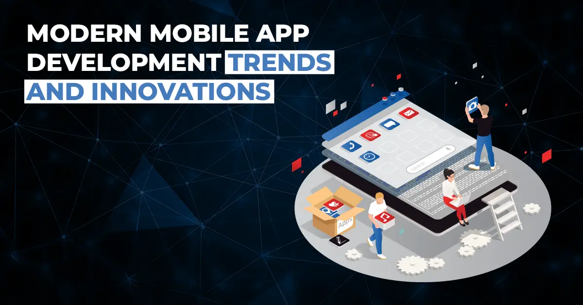Modern mobile app development trends and innovations illustration with app icons