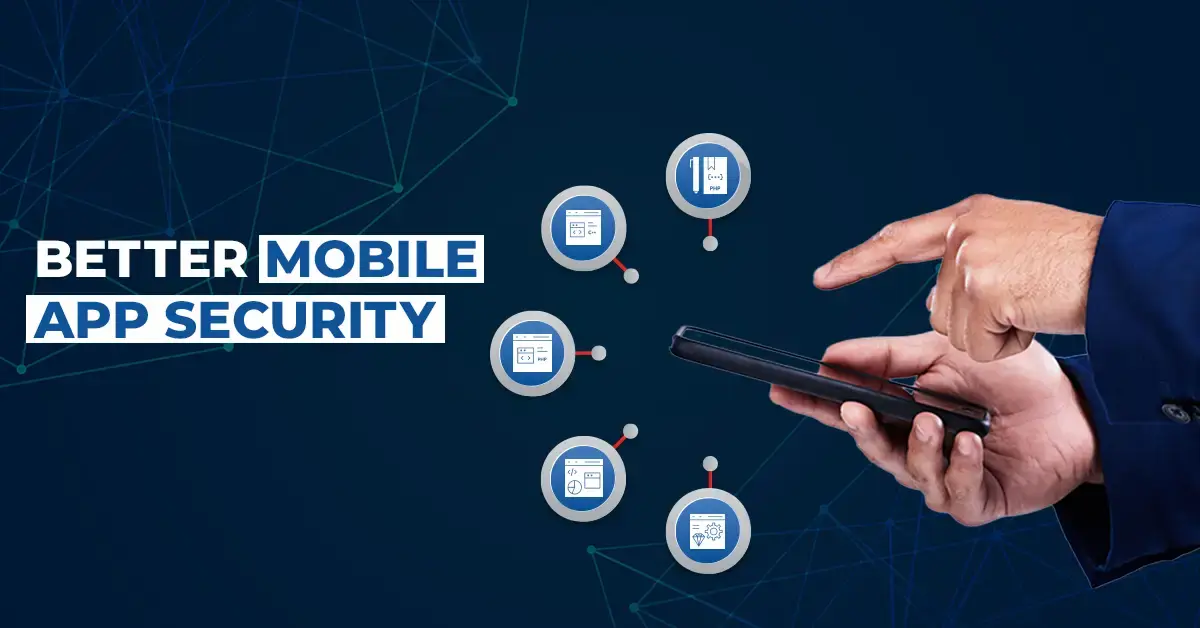 Better mobile app security illustration with coding and protection icons